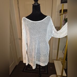White Open-Knit Women's Sweater NWT Oversized PTP 26
